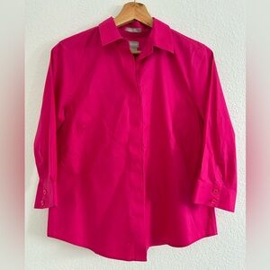 NEW CHICO’S SZ 0P Summer Berry Cotton Woven Top  No Iron Stain Shield 3/4 Sleeve